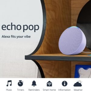 Amazon Echo Pop (newest model), Our smallest Alexa speaker, Fits in any room, Lavender Bloom