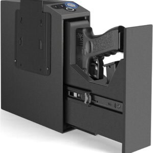 Biometric Slider Handgun Gun Safe for Nightstand, Desk, Bed Side,Truck - Auto Sliding Door Hand Gun Safe for Pistol -with Fingerprint, PIN Code, KEY Access