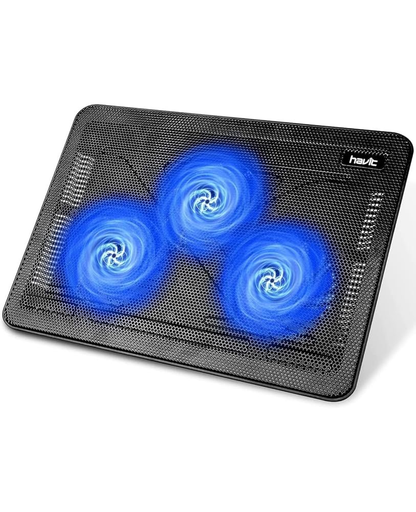 havit HV-F2056 15.6"-17" Laptop Cooler Cooling Pad - Slim Portable USB Powered (3 Fans), Black/Blue