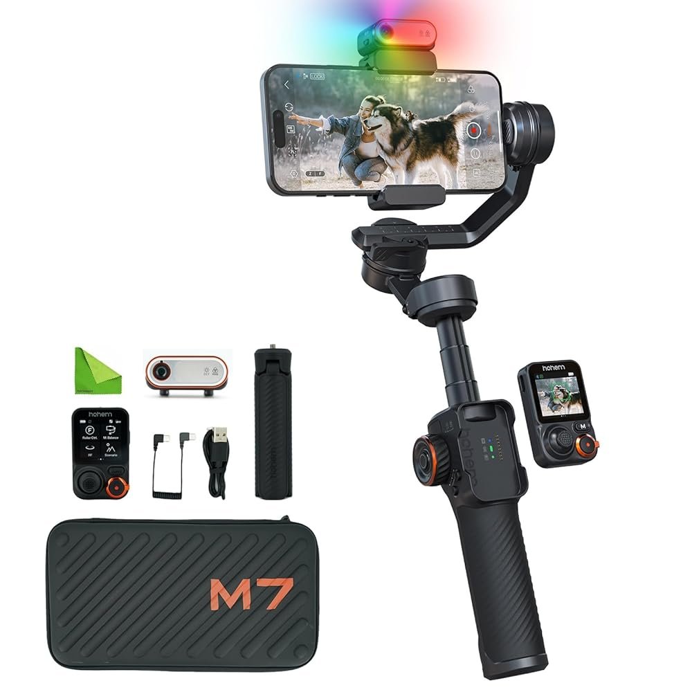 Hohem iSteady M7 Gimbal Stabilizer for iPhone,3-Axis Gimbal for Smartphone w/AI Tracking,Detachable Remote,Extendable Pole,Magnetic Light,Phone Stabilizer for Video Recording -...
