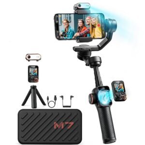 hohem iSteady M7 Gimbal Stabilizer for iPhone, Phone Gimbal with AI Tracking, 1.4" Detachable Touchscreen Remote, Built-in Extension Rod, Fill Light, Phone Stabilizer for Video...