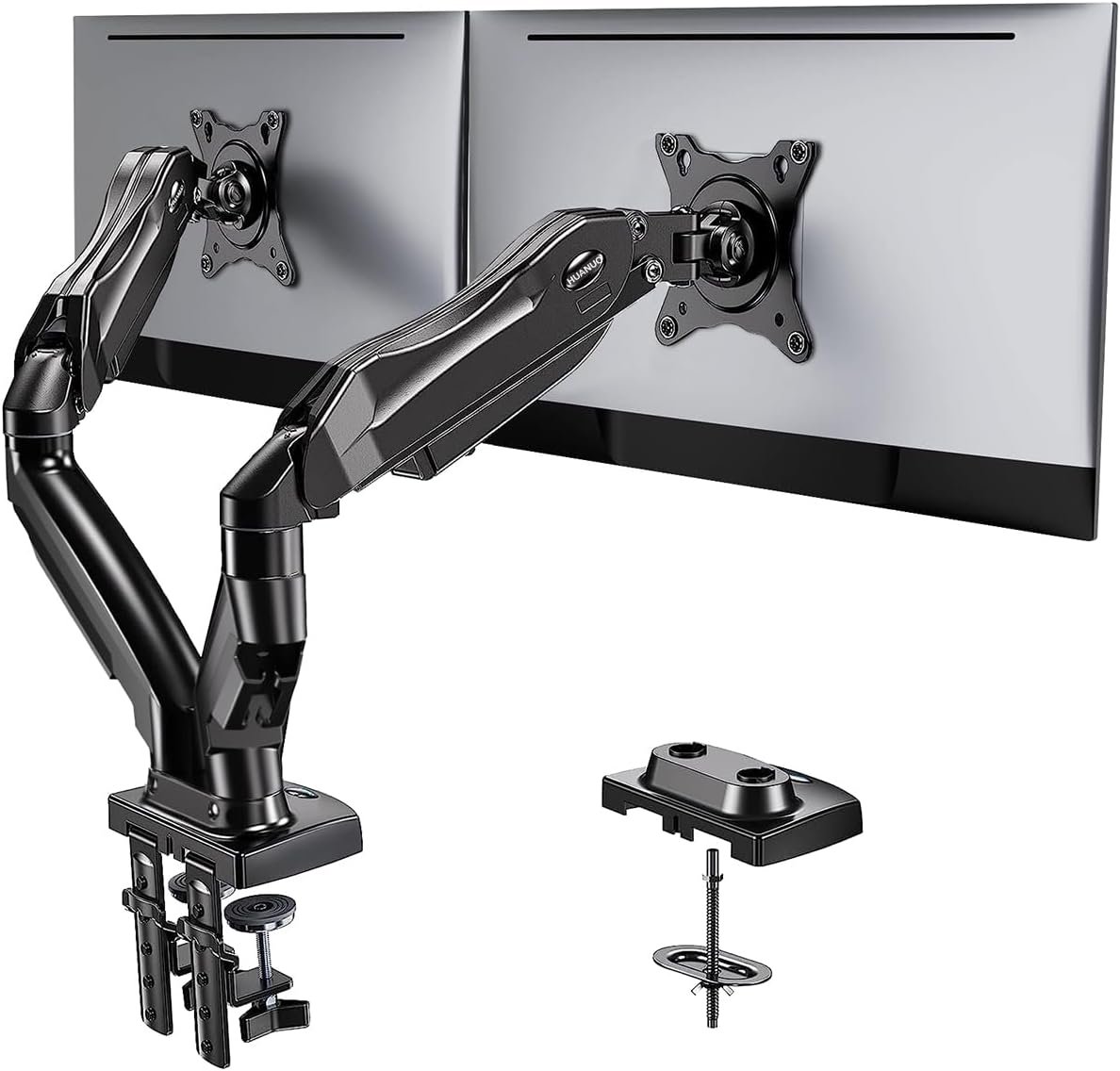 HUANUO Dual Monitor Stand - Full Adjustable Monitor Desk Mount Swivel Vesa Bracket with C Clamp, Grommet Mounting Base for 13 to 32 Inch Computer Screens - Each Arm Holds 4.4 to...