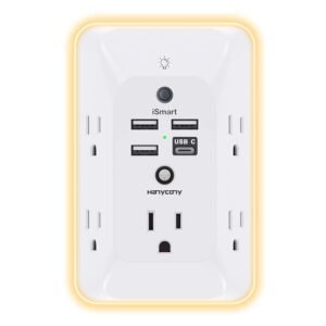 Outlet Extender with Night Light, HANYCONY Multi Plug Outlet, USB Wall Charger Surge Protector 4 USB Ports(1 USB C), Power Strip Electrical Outlet Splitter Expander for Home...