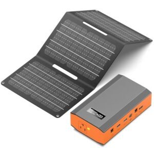 Portable Power Bank with AC Outlet 65W 110V External Battery Pack, 24000mAh Portable Laptop Charger with 30W Foldable Solar Panel Power Supply for Smart devices Outdoor Camping...