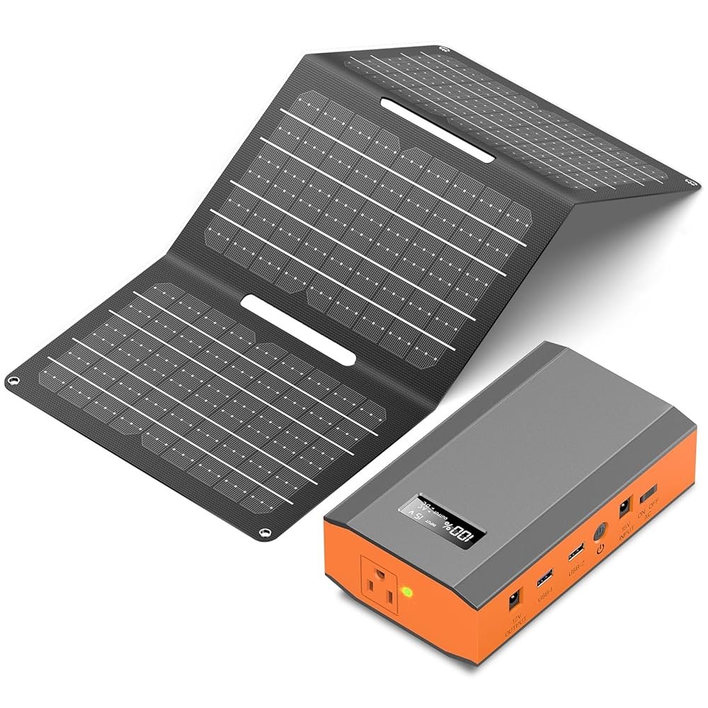 Portable Power Bank with AC Outlet 65W 110V External Battery Pack, 24000mAh Portable Laptop Charger with 30W Foldable Solar Panel Power Supply for Smart devices Outdoor Camping...