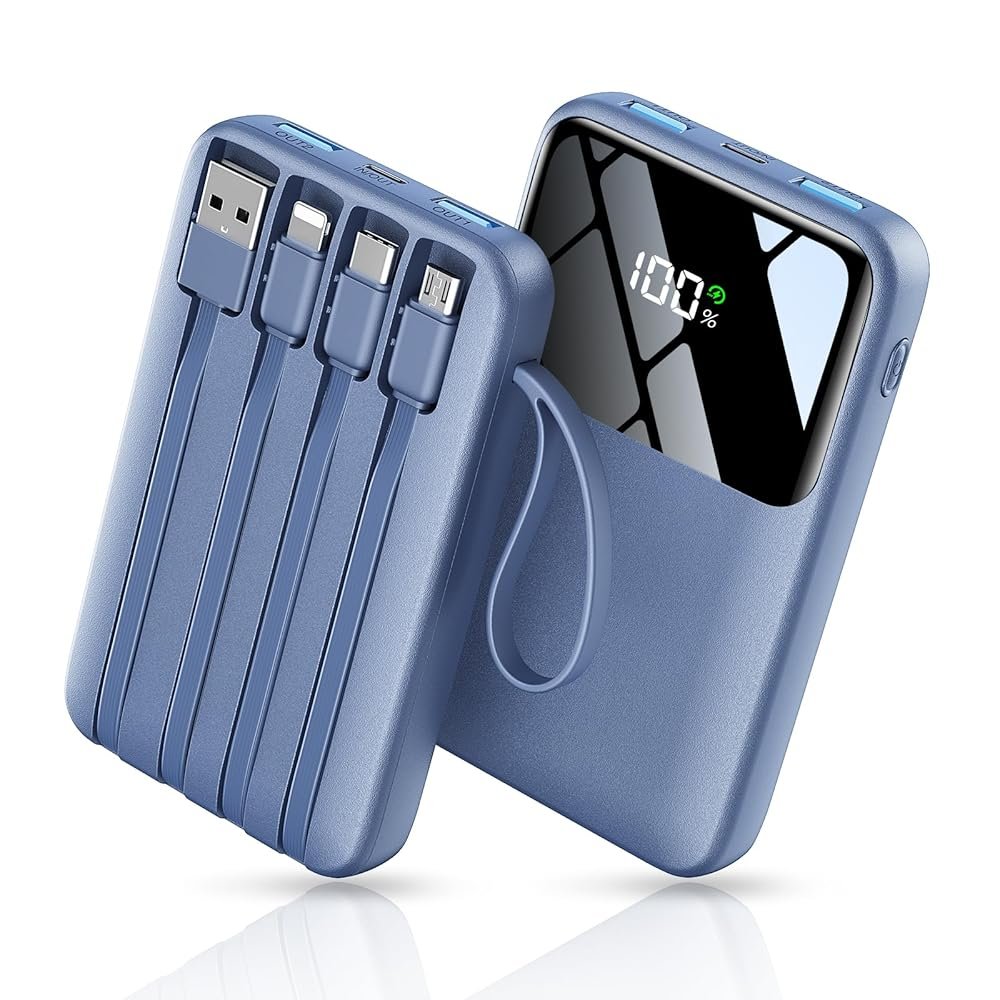 Power Bank, 15000mAh Portable Charger with Built in Cable, 22.5W Fast Charging, 6 Outputs, Slim Travel Essential Battery Pack with LED Display, Compatible with iPhone...