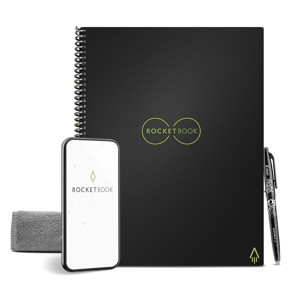 Rocketbook Core Reusable Spiral Notebook, Letter Size 8.5x11, Black - Dotted Pages, App-Connected, Erasable, Durable Cover, Ideal for School, Work, and Creative Projects