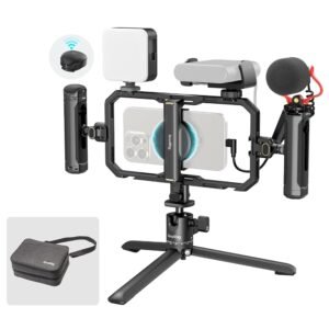 SmallRig All-in-One Universal Quick Release Phone Video Rig Kit Pro, Phone Stabilizer Rig Kit with LED Light Microphone QR Tripod Dual Handles Power Bank Holder, for Creator &...